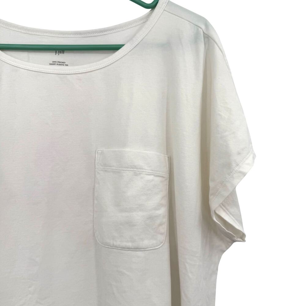 J.Jill Size XL One Pocket Short Sleeve Tee Top T-Shirt Blouse Off White Basic - Picture 3 of 5